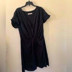 Zafu black front tie midi dress button down